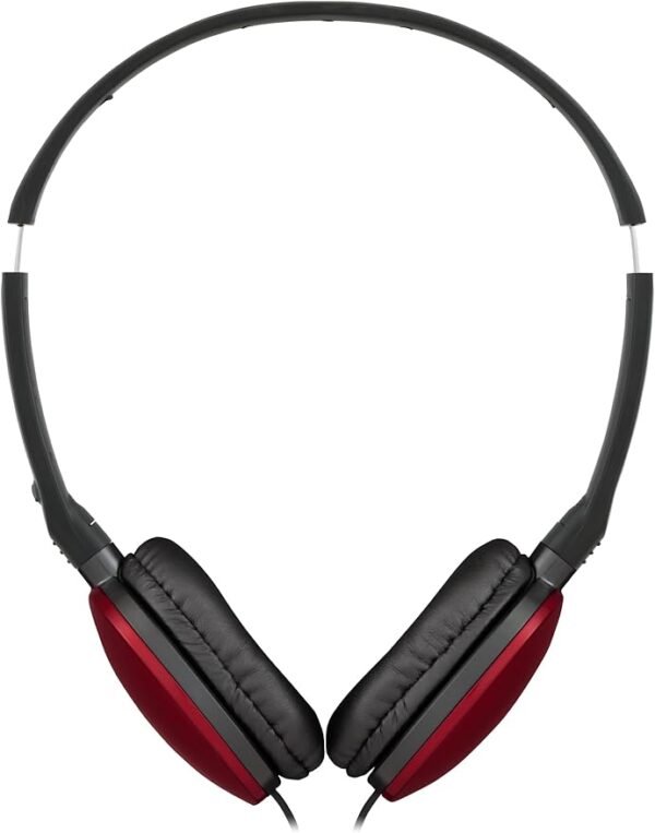 JVC HA-S160M-R Flats Foldable and Compact Headphones in Glossy Trendy Colour, with Switch for Microphone On/Off, Ideal for Teleworking and Online Seminars (Red)