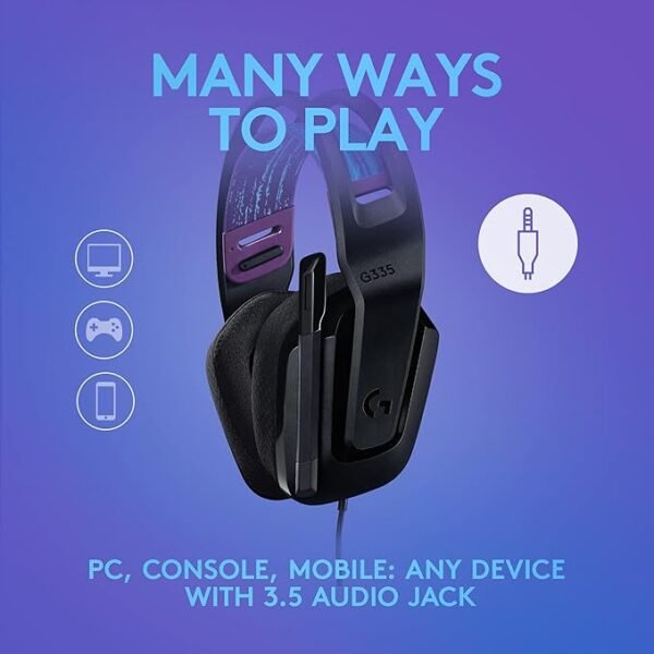 Logitech G G335 Wired Gaming Headset, with Microphone, 3.5mm Audio Jack, Comfortable Memory Foam Earpads, Lightweight, Compatible with PC, PlayStation, Xbox, Nintendo Switch - Black
