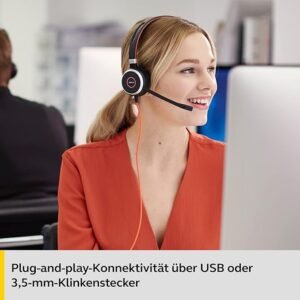 Jabra Evolve 40 MS Stereo Headset – Microsoft Certified Headphones for VoIP Softphone with Passive Noise Cancellation – USB-Cable with Controller – Black