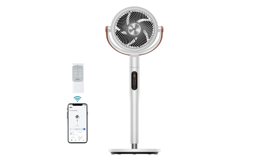 Dreo 43 Inch Smart Pedestal Fan for Bedroom, 25dB Silent Standing Fan with Remote, 120°+105° Oscillating Air Circulator Fan, 6 Modes, 8 Speeds, Works with Alexa/Google, PolyFan 513S, White