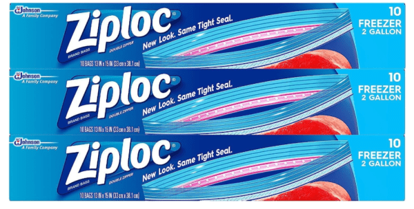 Ziploc 2 Gallon Food Storage Freezer Bags, Grip 'n Seal Technology for Easier Grip, Open, and Close, 30 Bags Total
