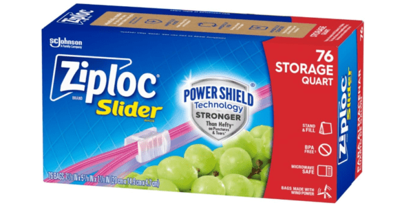Ziploc Quart Food Storage Slider Bags, Power Shield Technology for More Durability, 76 Count