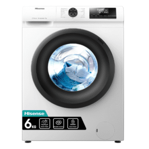 Hisense-WFQP6012EVM-Freestanding-6 KG-Front Load Durable Inverter Washing Machine-Steam Wash-Quick Wash-15 Washing Programs-1200 RPM-White-Energy Rating C [Energy Class C]