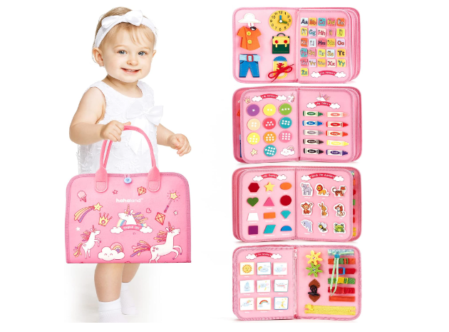 hahaland TOP 1 Montessori Busy Board for Toddlers 1 2 3 4 Years Old, Busy Book for Comprehensive Preschool Educational Playing