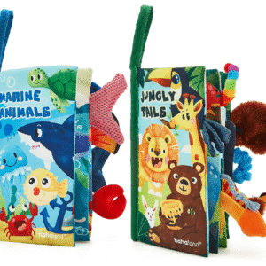 hahaland 2 Pcs Sensory Toys 0-6 Months Touch Feel Activity Soft Book with Squeaker