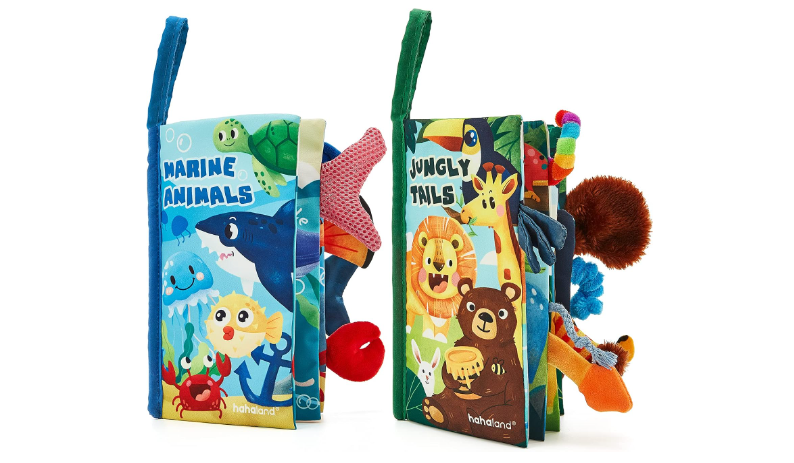 hahaland 2 Pcs Sensory Toys 0-6 Months Touch Feel Activity Soft Book with Squeaker