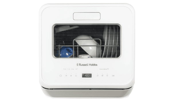 Russell Hobbs Mini Dishwasher Compact Table Top 2 Place Setting, LED Display, Touch Control, 4 Programmes, Portable & Efficient, Baby Care, Rinse & Eco Mode, No Plumbing, White RH2TTDW101W