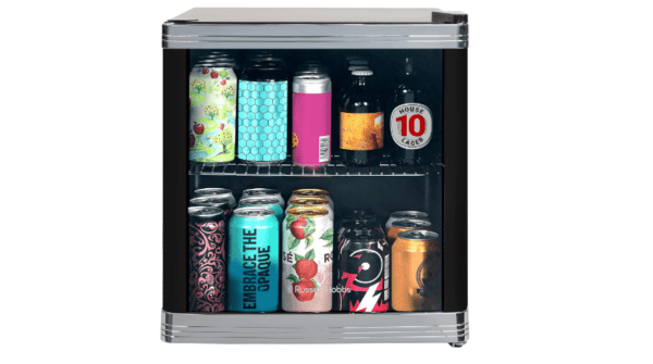 Russell Hobbs Mini Fridge 12 Bottle/46L Freestanding Black Table Top Mini Beer & Wine Fridge, LED Light with Glass Door RHGWC1B