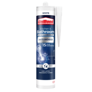 UniBond Anti-Mould White, Waterproof Mould Protection Kitchen & Bathroom Sealant, Long-lasting White Silicone Sealant, Powerful Shower Sealant, 1 x 274g Cartridge