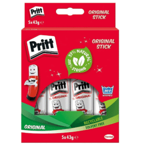 Pritt Glue Stick, Safe & Child-Friendly Craft Glue for Arts & Crafts Activities, Strong-Hold adhesive for School & Office Supplies, 43g (Pack of 5)