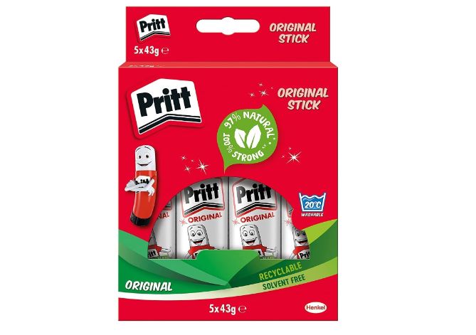 Pritt Glue Stick, Safe & Child-Friendly Craft Glue for Arts & Crafts Activities, Strong-Hold adhesive for School & Office Supplies, 43g (Pack of 5)