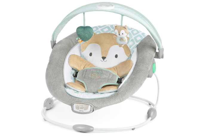 Ingenuity InLighten Baby Bouncer Seat with Light Up-Toy Bar and Bunny Tummy Time Pillow Mat - Kitt, Newborn and up