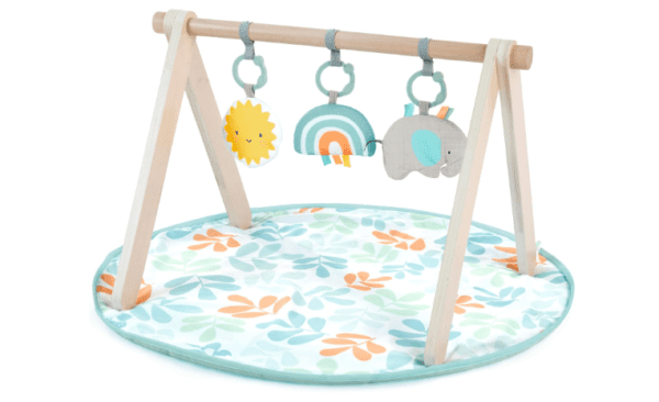 Ingenuity: ity by Ingenuity, Sun Valley Wooden Toy Arch & Play Mat, Foldable A-Frame Bar with 3 Removable Toys, Machine-Washable Mat, Unisex, for Ages 0-36 Months
