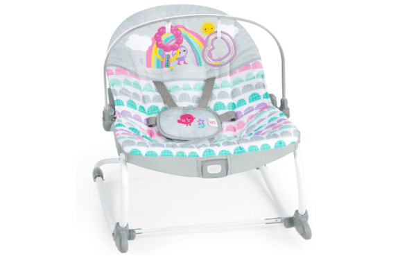 Bright Starts Rosy Rainbow Infant to Toddler Rocker with Vibrations, Baby Seat for Girl or Boy, Newborn +