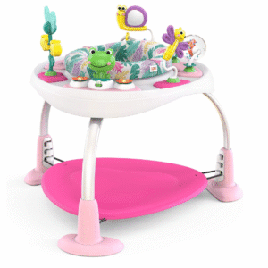 Bright Starts, Bounce Bounce Baby 2-in-1 Activity Center Jumper and Table - Playful Palms with 7 Interactive Toys