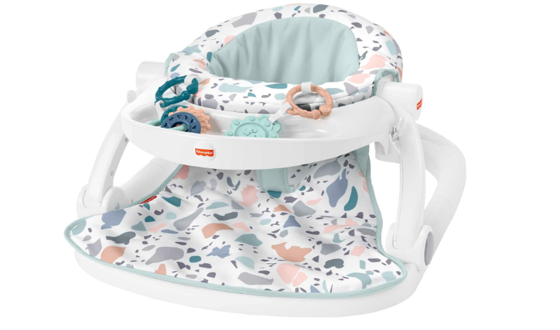 Fisher-Price Portable Baby Chair with Tray and 2 Baby Toys, Sit-Me-Up Floor Seat, Pacific Pebble, HPF45