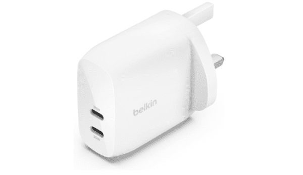 Belkin BoostCharge dual USB-C plug with PPS, 60W phone charger for iPhone 16 and other, iPad, Samsung Galaxy, Google Pixel, MacBook - compatible w/ USB-C to lightning cable & USB-C to USB-C - white