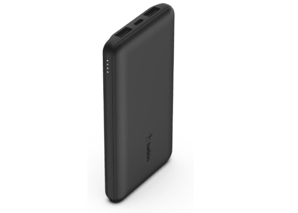 Belkin 10000mAh portable power bank, 10K USB-C portable charger with 1 USB-C port and 2 USB-A ports, battery pack for up to 15W charging for iPhone, Samsung Galaxy, AirPods, iPad, and more - Black