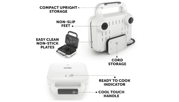 Breville Deep Fill Toastie Maker | 2 Slice Sandwich Toaster | Non-Stick Plates | Cooks a Toastie in 5 Minutes | White [VST091]