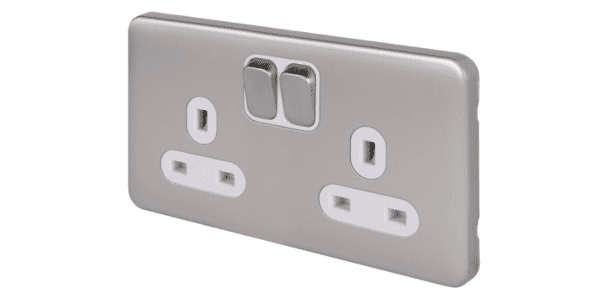 Schneider Electric Lisse Screwless Deco - Switched Double Power Socket, 13A, GGBL3020WSS, Stainless Steel with White Insert