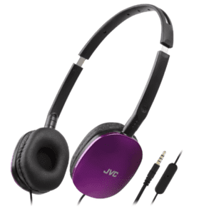JVC HA-S160M-V Flats Foldable and Compact Headphones in Glossy Trendy Colour, with Switch for Microphone On/Off, Ideal for Teleworking and Online Seminars (Purple)