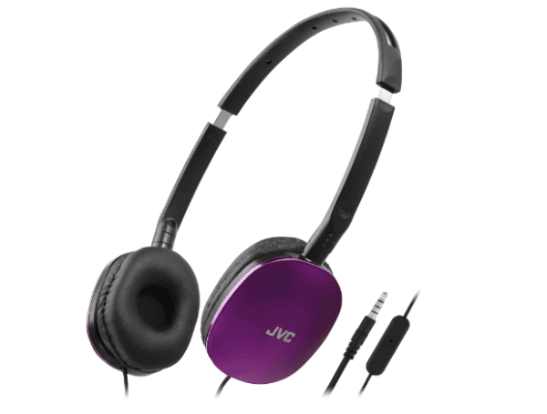 JVC HA-S160M-V Flats Foldable and Compact Headphones in Glossy Trendy Colour, with Switch for Microphone On/Off, Ideal for Teleworking and Online Seminars (Purple)