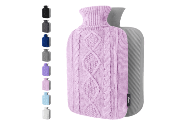 Hot Water Bottle with Cover - Premium Soft Knitted Cover - 1.8l Large Capacity - Hot Water Bag for Pain Relief, Neck and Shoulders, Back & Cosy Nights - Great Gift for Women (Purple)