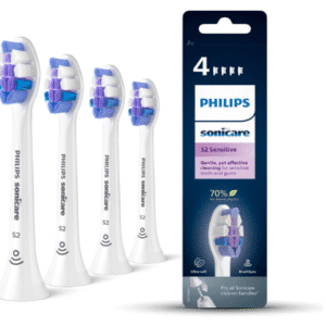 Philips Sonicare Brush Heads, S2 Sensitive Brush Head with Ultra-Soft bristles for Sensitive Teeth and Gums, White, 4-Pack, (Model HX6054/10)