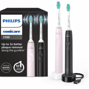 Philips Sonicare 3100 Series Sonic Electric Toothbrush (Dual Pack)Black and Sugar Rose (Model HX3675/15)