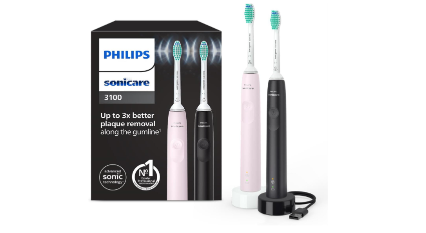 Philips Sonicare 3100 Series Sonic Electric Toothbrush (Dual Pack)Black and Sugar Rose (Model HX3675/15)