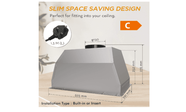 FIREGAS 52cm Integrated Cooker Hood, Built-in Cupboard Canopy Extractor Hood