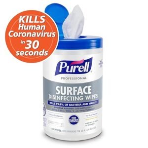 PURELL Professional Surface Disinfecting Wipes, Citrus Scent, 110 Count Canister, 7"x 8" Wipes (Pack of 6)