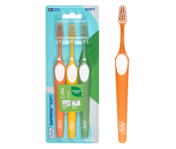 TePe Supreme Toothbrush, Soft, Assorted Colours, 3pcs,