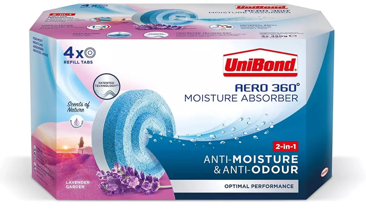 UniBond AERO 360° Moisture Absorber Lavender Garden Refill Tab, aromatherapy, ultra-absorbent and odour-neutralising, for AERO 360° Dehumidifier, Condensation Absorbers, 4 Pack (4 x 450g)